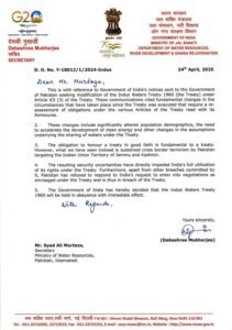 India gave formal notice to Pakistan on Indus Water Treaty