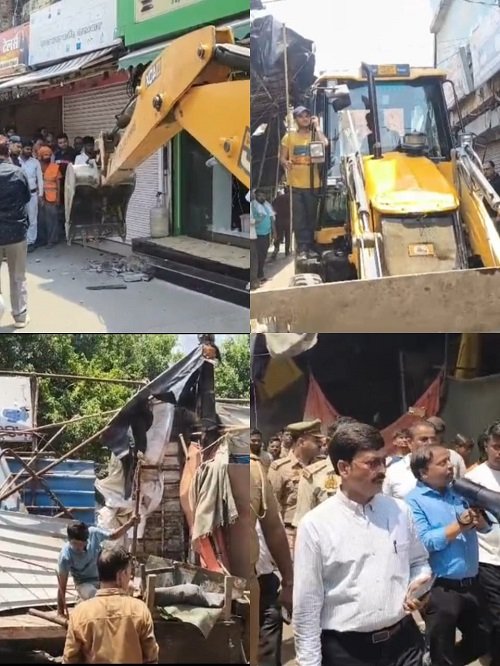 Municipal Corporation Zone 5 took action against encroachment in Alambagh Chandannagar Market.