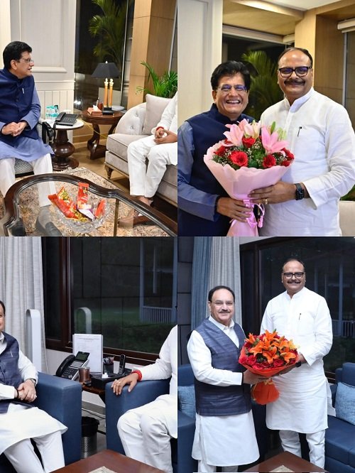 Uttar Pradesh Deputy Chief Minister Brijesh Pathak met BJP National President JP Nadda and Union Commerce and Industry Minister Piyush Goyal