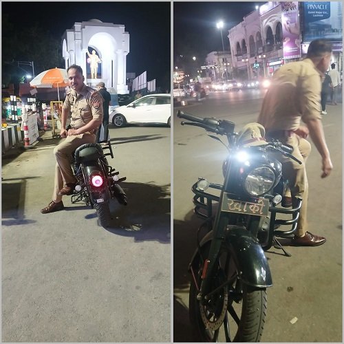 Lucknow: The inspector who teaches the law to the common man is himself breaking the rules, he was caught flouting the rules by writing 'khaki' on his bullet