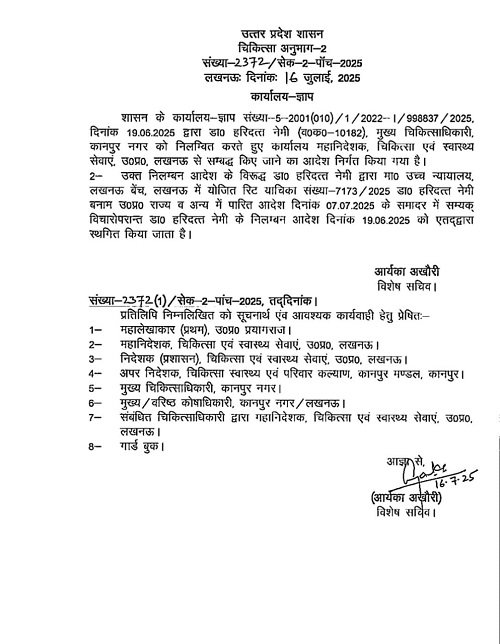 Big news on Kanpur CMO controversy: Suspended CMO Haridatt Nemi gets relief, suspension order withdrawn
