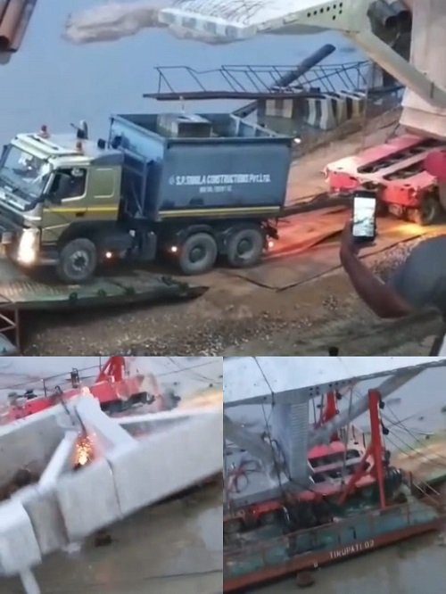 Prayagraj: Major accident during six-lane bridge construction, truck overturns in river — video goes viral
