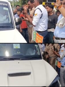 Hathras: Chaudhary Tapesh, son of BJP Legislative Council Member (MLC) from Aligarh Rishipal Singh, threatened the traffic police.