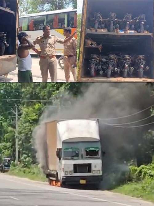 Breaking Ayodhya: Truck came in contact with high tension line, huge fire broke out – dozens of new motorcycles burnt to ashes