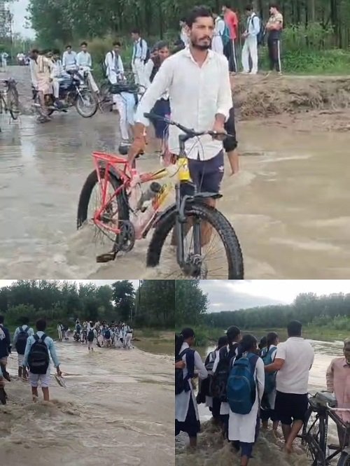 Saharanpur: Due to torrential rains, rivers in Shivalik hills are in spate, school children are at risk while being rescued