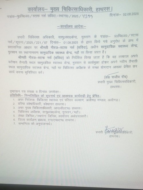 News of Samachar Today 24 shakes the health system: Mursan CHC's bribe-taking nurse transferred, hidden letter exposed!