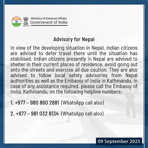 Delhi: Foreign Ministry issues advisory and helpline number for Indians in Nepal