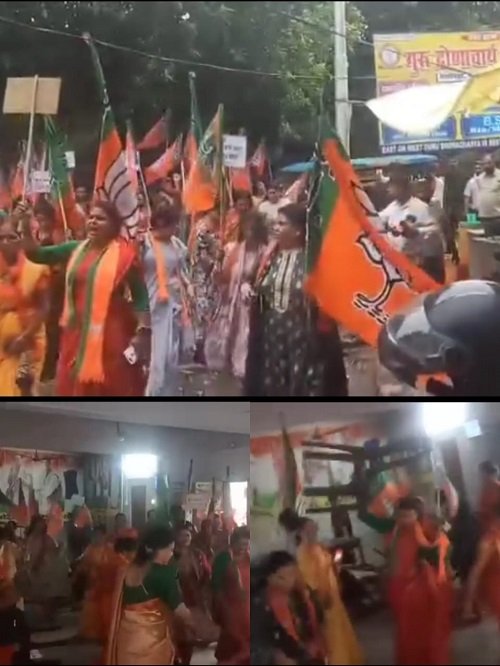 Lakhimpur: BJP women workers created ruckus in protest against objectionable comment on PM, broke into Congress office and vandalized it
