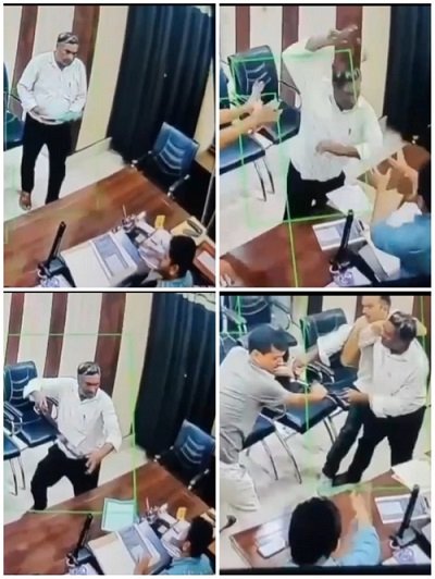 Sitapur: Angered by the headmaster who arrived at the office to give an explanation, he beat the Basic Education Officer with a belt.