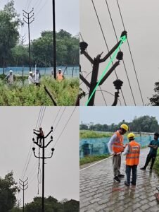 Unnao: 33 KV line between Dahi Chowki and Ajgain got damaged due to lightning strike in Bichpari. Electricity department team is patrolling the line.