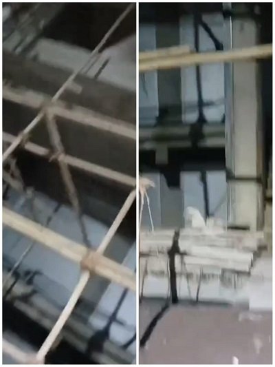 Construction of illegal building is in progress, flouting the rules of Lucknow Development Authority.