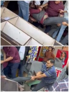 Lakhimpur Kheri: A fight broke out between a trustee and a shopkeeper over vacating a shop; the video went viral.