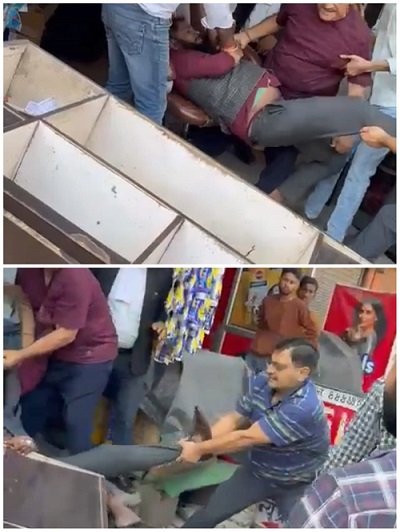 Lakhimpur Kheri: A fight broke out between a trustee and a shopkeeper over vacating a shop; the video went viral.