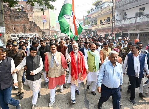 Ekta Yatra was organised on the 150th birth anniversary of Sardar Vallabhbhai Patel, the chief guest of the programme was Swatantra Dev Singh.