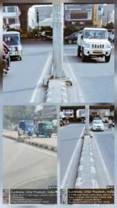 Lucknow: Substandard unipoles on dividers pose a threat, increasing the risk of accidents during foggy weather.