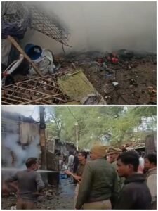 Lucknow: A massive fire broke out in a slum located along a drain in Chowk.
