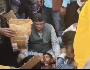 A child was killed after being crushed by a JCB machine; angry locals placed the body on the road and blocked traffic.