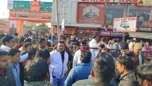 The business community is outraged over the installation of railings on the Ram Path divider in Ayodhya.