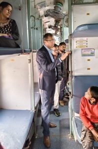 The Divisional Railway Manager conducted an on-board inspection of Varanasi City station and the Krushak Express train standing at the station.