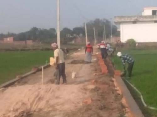 Construction work for interlocking paving has started in Amoli village, located in Chirai Gaon block.