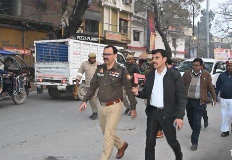 The District Magistrate and Superintendent of Police conducted a foot patrol to maintain peace and law and order.