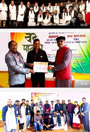 A national painting workshop was held at the Sanskar Bharati camp to commemorate the 150th anniversary of the Vande Mataram song.