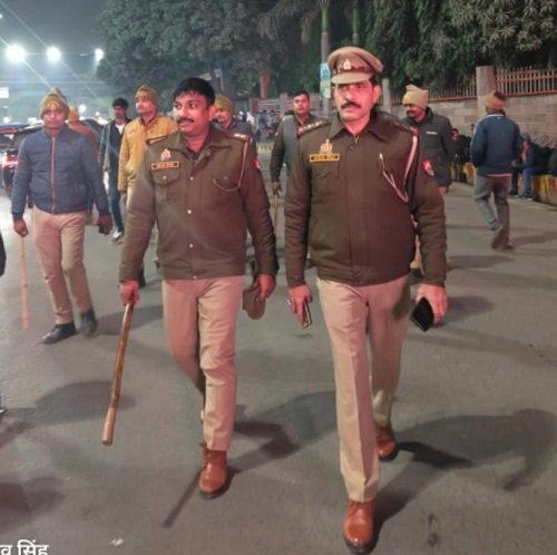 Police conduct foot march in Sigra area, CCTV cameras made mandatory at liquor shops.
