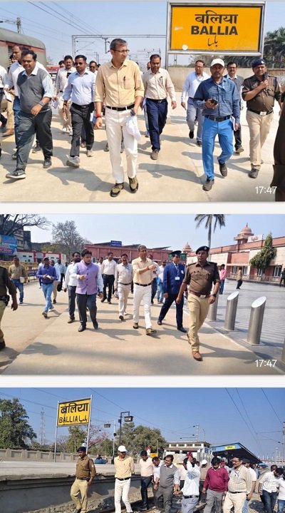 Divisional Railway Manager Ashish Jain inspected the ongoing redevelopment work at Ballia station.