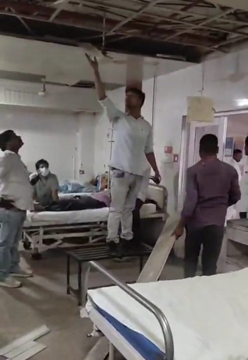 False ceiling collapses in Lucknow Civil Hospital's emergency ward; major accident averted.