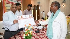 Glimpse of schemes at the development exhibition; beneficiaries received certificates; widespread publicity given to public welfare schemes.