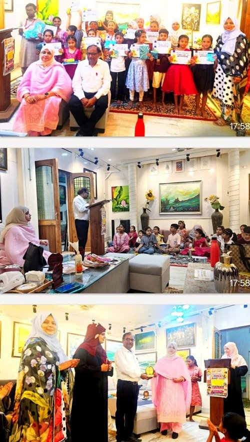Grand conclusion of the Khanam Art Gallery summer camp; children conveyed a message about art and the environment.