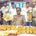 16.2 liters of Indian-Made Foreign Liquor (IMFL) being smuggled to Bihar seized; Mughalsarai police nabbed three smugglers.