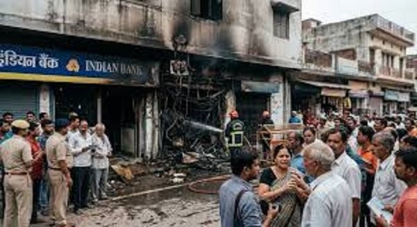 Raebareli: Fire breaks out at Indian Bank branch due to short circuit; major mishap averted thanks to staff's alertness.