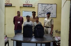 Two smugglers arrested with 18.90 liters of illicit Indian-made foreign liquor.