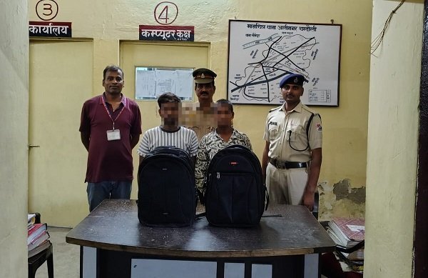 Two smugglers arrested with 18.90 liters of illicit Indian-made foreign liquor.