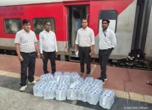 Unauthorised brand of packaged drinking water found in Tapti Ganga Express pantry car; 16 cartons seized.