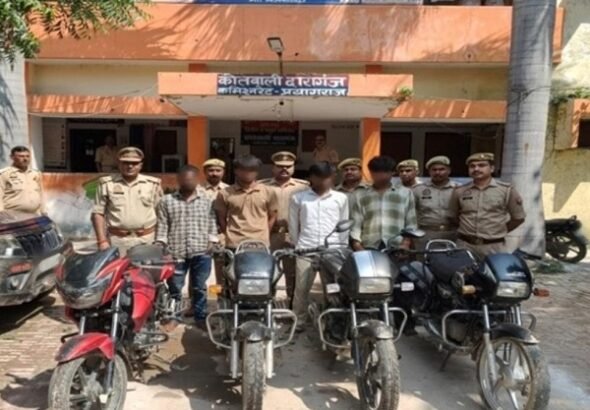 Bike theft network busted in the city; Daraganj police apprehend four accused and recover four stolen motorcycles.