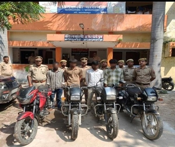 Bike theft network busted in the city; Daraganj police apprehend four accused and recover four stolen motorcycles.