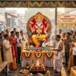 Chants of devotion echoed at the Ramnagar Padav stand on Vishwakarma Puja, and the Lion Pillar complex was steeped in faith—a massive crowd of devotees thronged the grand *bhandara* (community feast) following the elaborate worship ceremony.