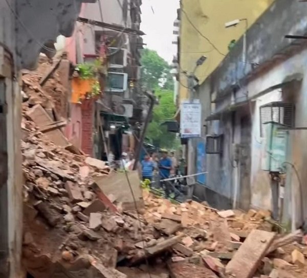 Rain exposes the poor condition of a dilapidated house; old building collapses in Shivala.