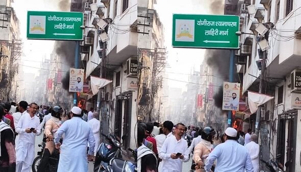 Major fire breaks out in a three-storey building in Godowlia, Varanasi; flames spread to a jewellery showroom and a hotel