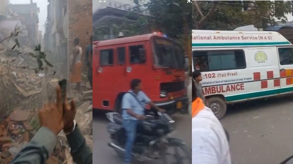 Sarnath rocked by a blast! A house was razed to the ground in an explosion in Paigambarpur; windows and furniture in nearby homes were also damaged.